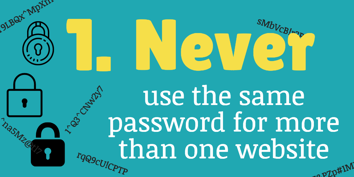 never use the same password for more than one website to improve internet security